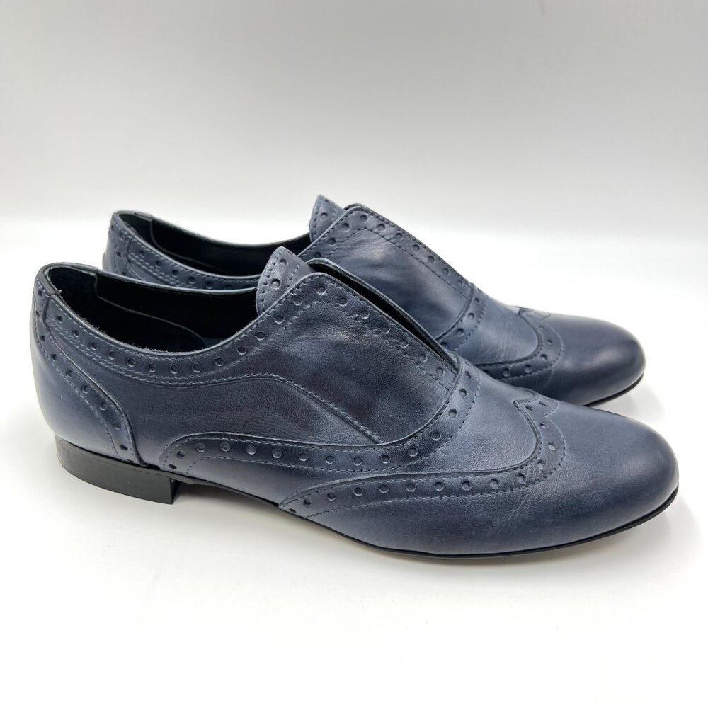 Massimo Matteo Womens Size 8 Blue Brogue‎ Wingtip Slip On Oxfords Loafers Shoes